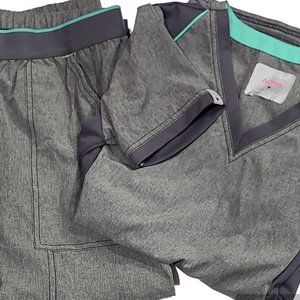 Scrubstar Active Scrub Small Top and Bottoms Lot Heather Gray & Seafoam/ Teal